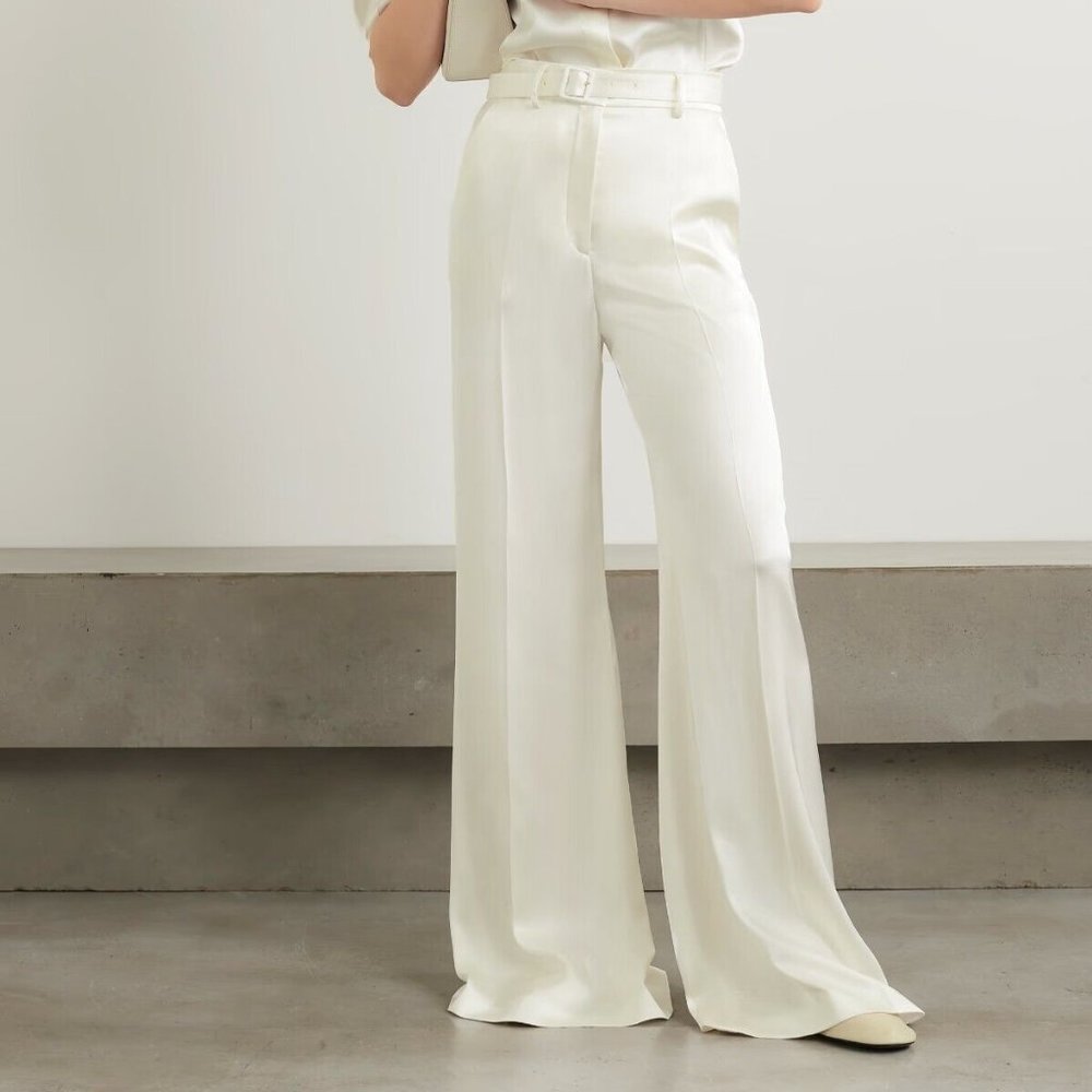 GABRIELA HEARST Mabon high-rise 100% silk wide-leg pants White Size 44(8)
